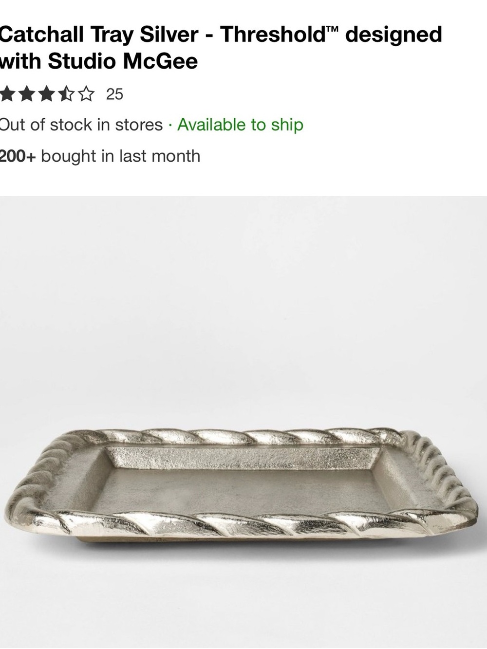 Threshold Silver Decorative Rope-Edge Catchall Tray